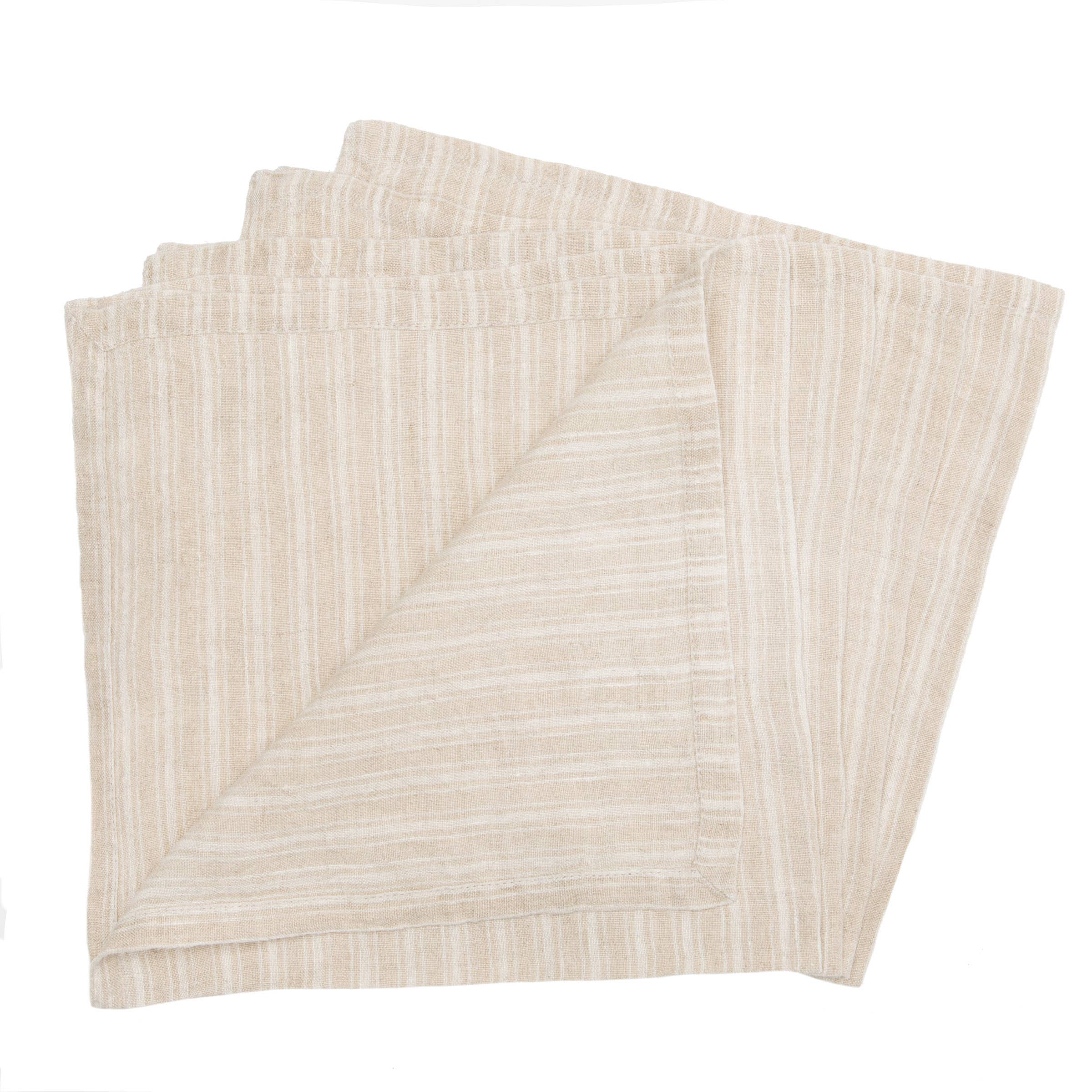 Caravan Home - Wholesale Dinner & Cloth Napkin - Boat Stripe Linen Natural & White Napkins 20x20 - Set of 42