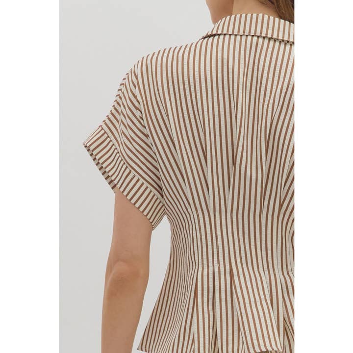 STYLE USA - Wholesale Tunic - Women's - Stripe collar button front pleated top13