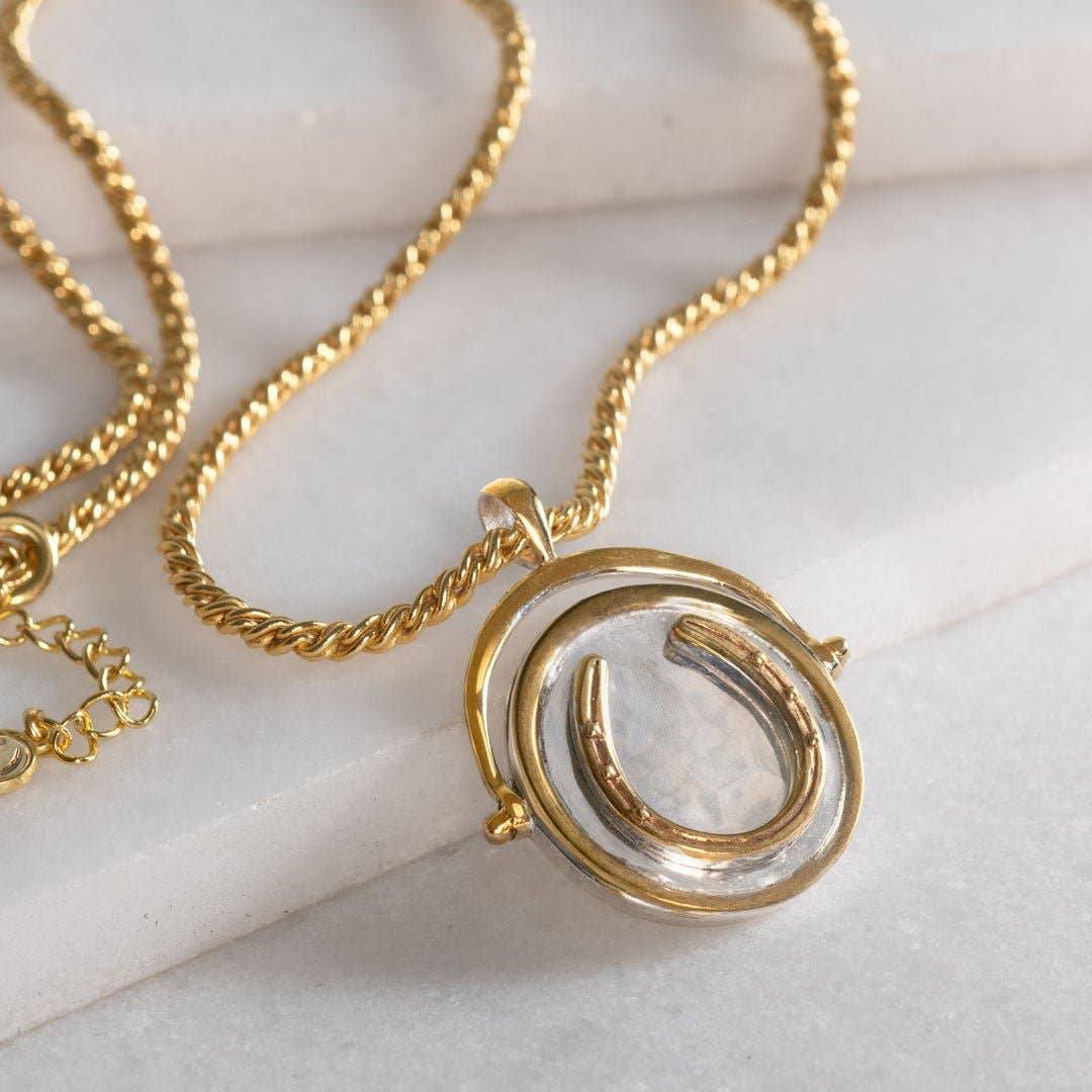 URBAN-EQUESTRIAN - Wholesale Pendant/Charm Necklace - Cody - Two Tone Crown Coin Horseshoe Necklace3