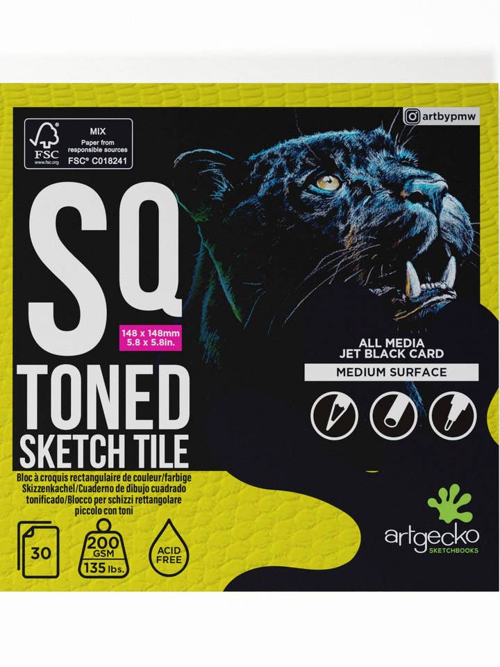 Pro All Media Black Toned Sketch Tile 148mm Square for wholesale by Artgecko Sketch