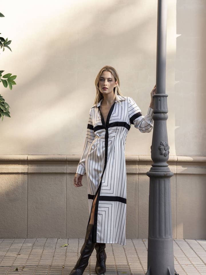 Midi-Hemdblusenkleid mit Satin-Streifen für den Großhandel von Dioxide