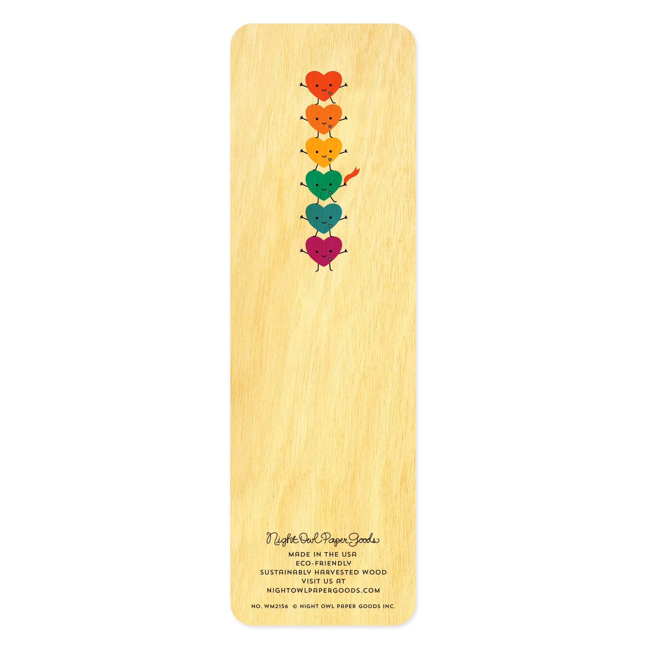 Night Owl Paper Goods - Wholesale Bookmark - Custom Rainbow Hearts Wood Bookmark3