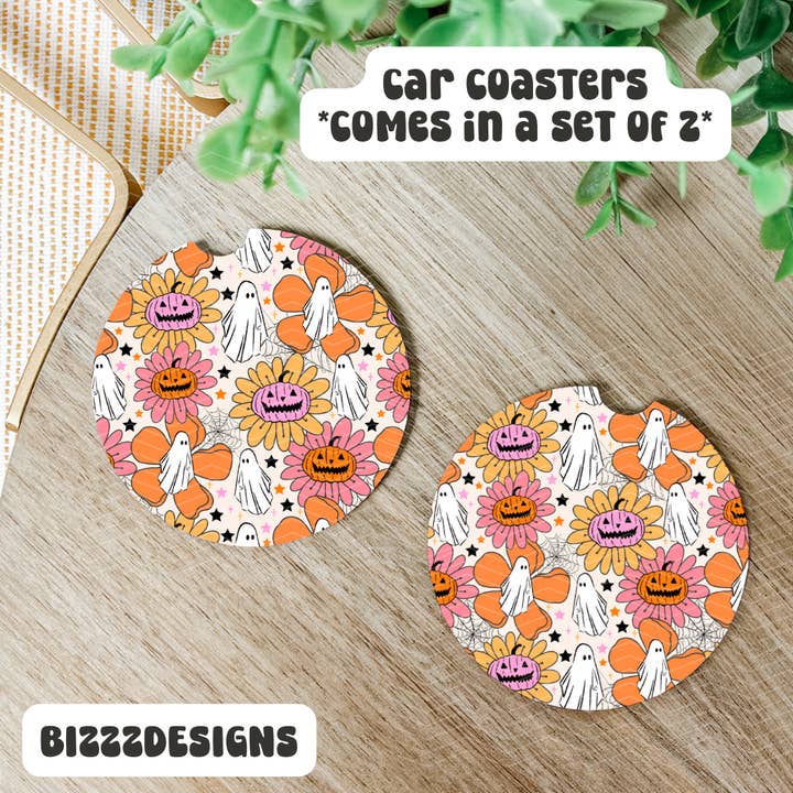Bizzz Designs - Vente Sous-verre pour voiture – femme - Sous-verres de voiture sur le thème de l'automne Spooky Halloween