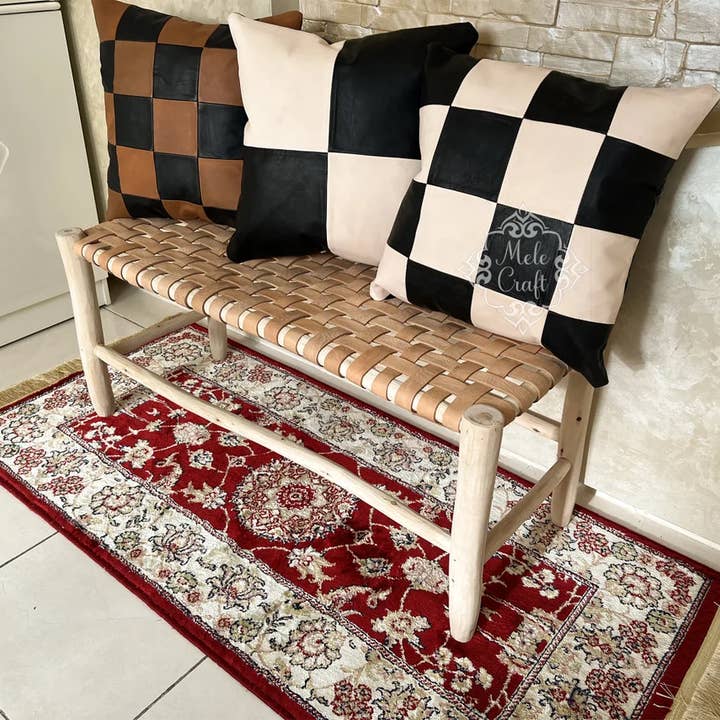 Melecraft - Wholesale Bench - Wicker Wood Leather bench, Handmade Bench, Wood Work Bench7