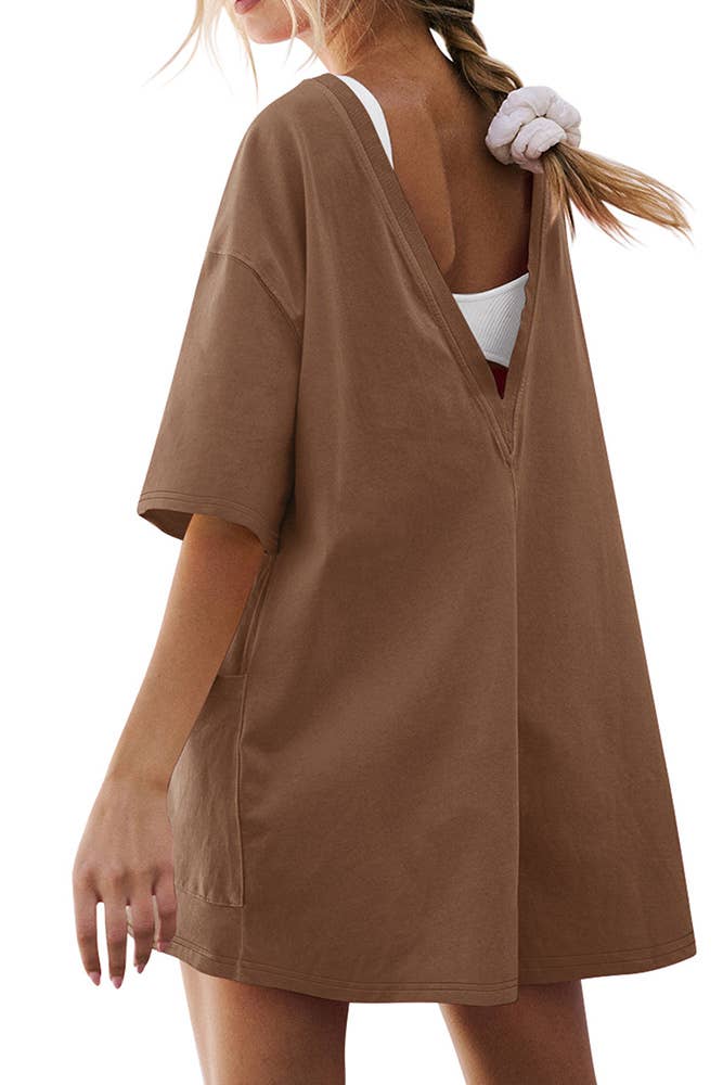 UNISHE - Wholesale Romper - Women's - Backless V Neck Short Sleeves Loose Pockets Romper ASJP0799