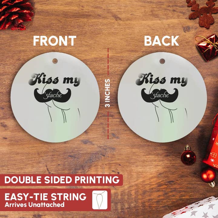 3dRose - Vente Objets de décoration - 3dRose, Drôle Embrasse ma moustache humour - Moustache noire et blanche jeu de mots amusant calembour blague coquine, Ornement2