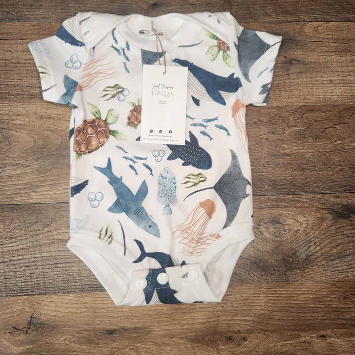 Infant bodysuit, whale bodysuit, infant romper, for wholesale by Small Blessings Design