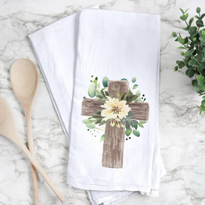 Floral Cross Easter Tea Towel Home Decor for wholesale by by BellaBlue