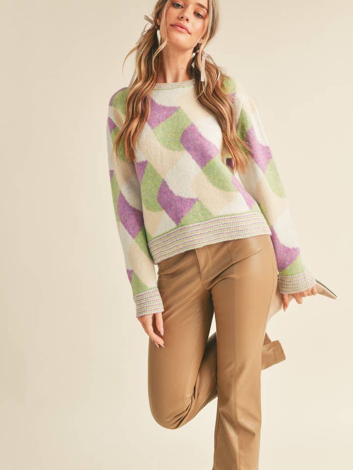 &MERCI - Wholesale Knit Sweater - Women's - COLORFUL ABSTRACT KNIT SWEATER MSW1028412