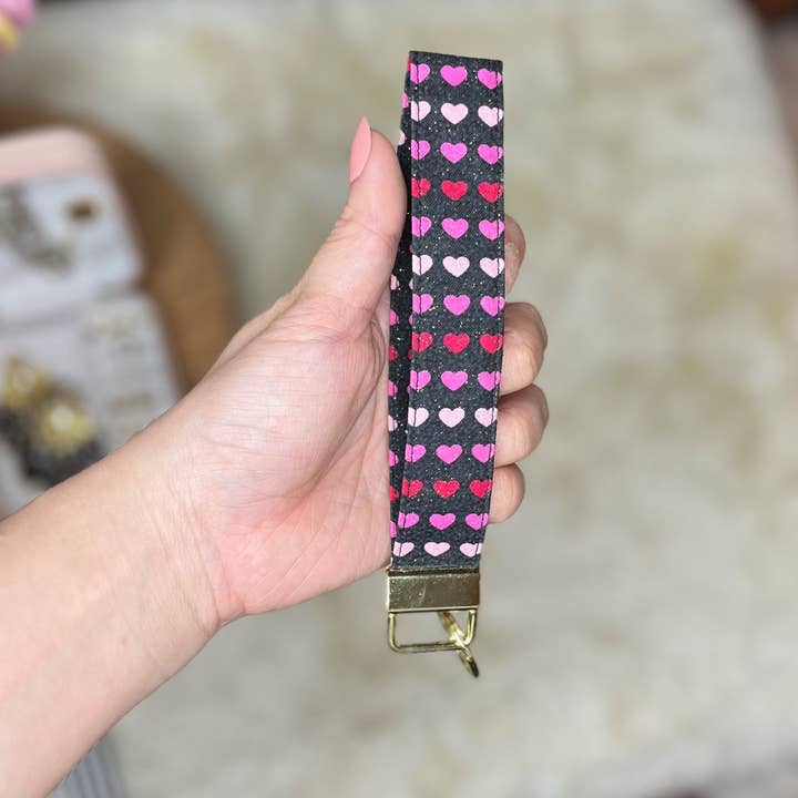 WRISTLET LANYARD - BLACK W/HEARTS for wholesale by Denudare Shop