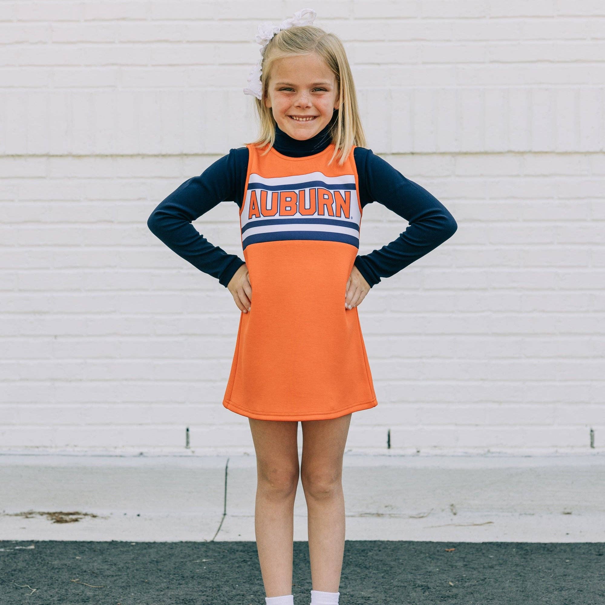 Scarlet & Gold - Wholesale Athletic Dress - Kids - The Auburn University | Orange Striped Cheer Dress2