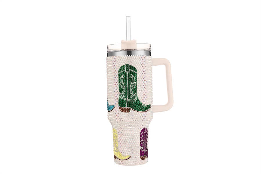 Nima Accessories Inc - Wholesale Insulated Mug/Tumbler - Full Rhinestone Western Boot Themed Tumbler Cup