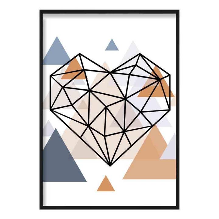 Cuore astratto multi geometrico scandinavo blu, poster in rame per la vendita all'ingrosso da parte di Artze Wall Art