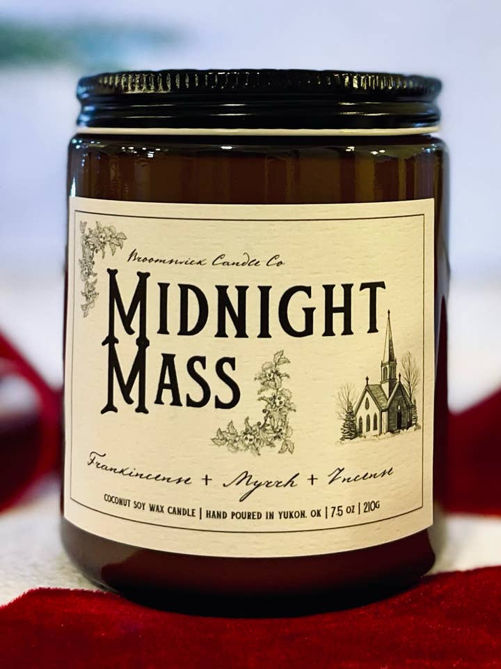MIDNIGHT MASS Vintage Coconut Soy Wax Christmas Candle for wholesale by Broomswick Candle Co