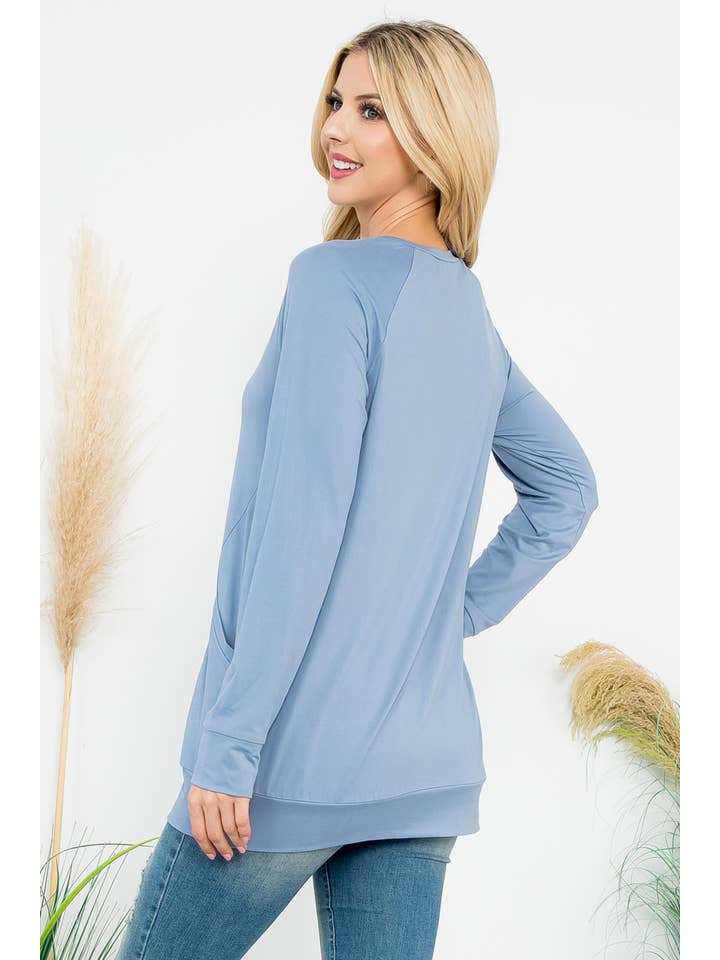 You & Me - Wholesale Tunic - Women's - YMT20003XV-PLUS SIZE SOLID LONG SLEEVE FRONT POCKET TOP31