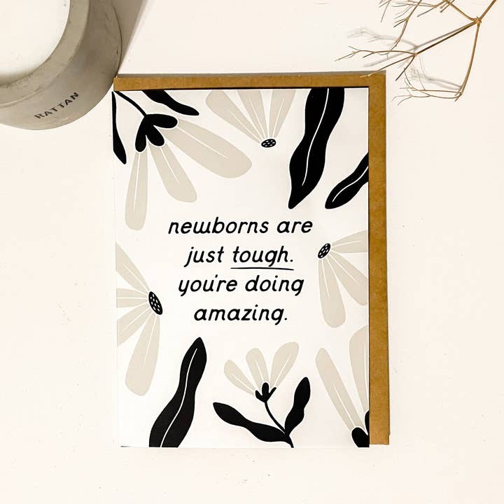 Newborns Are Tough Postpartum Card for wholesale by Port Nova Paper Co.