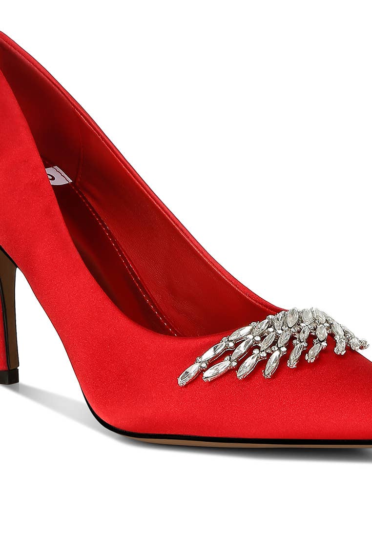 Rag Company - Wholesale High Heels - Women's - Rhodolia Diamante Brooch Detail Satin Pumps6