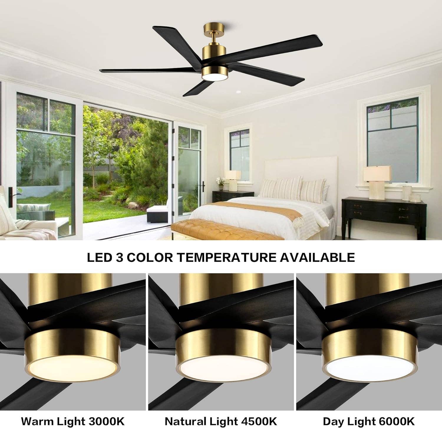 Brio Lighting - Wholesale Ceiling Fan - Ceiling Fan 64" 5-Blade 6-Speed Black & Gold with LED Light2