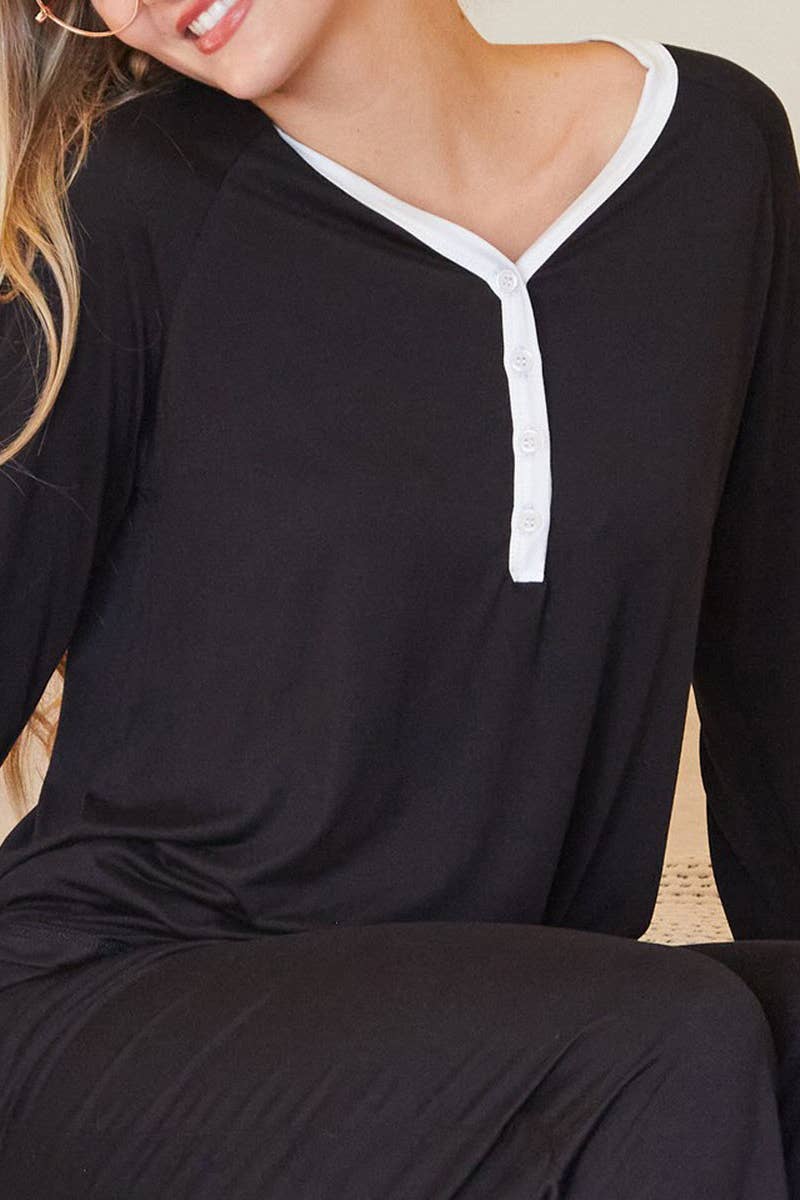 NINEXIS - Wholesale Sleepwear Set - Women's - CWSPJ033_COZY LONG SLEEVE HENLEY NECK PAJAMA SET1