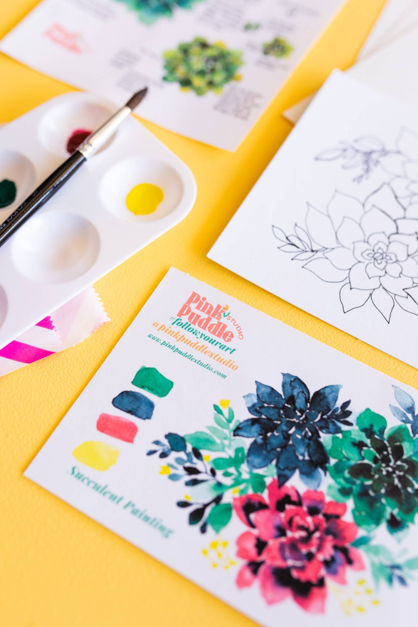Pink Puddle Studio - Wholesale DIY Craft Kit - Succulent Painting DIY Watercolor Craft Kit5
