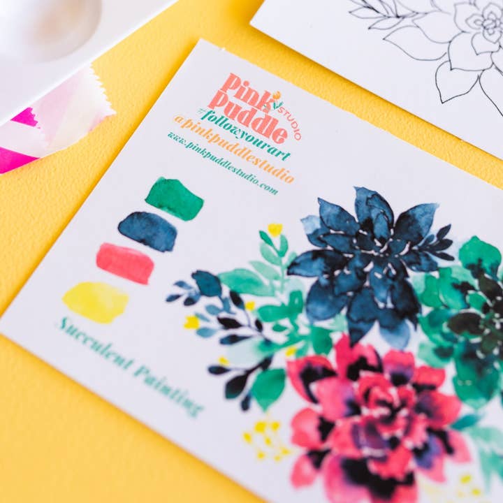 Pink Puddle Studio - Wholesale DIY Craft Kit - Succulent Painting DIY Watercolor Craft Kit5