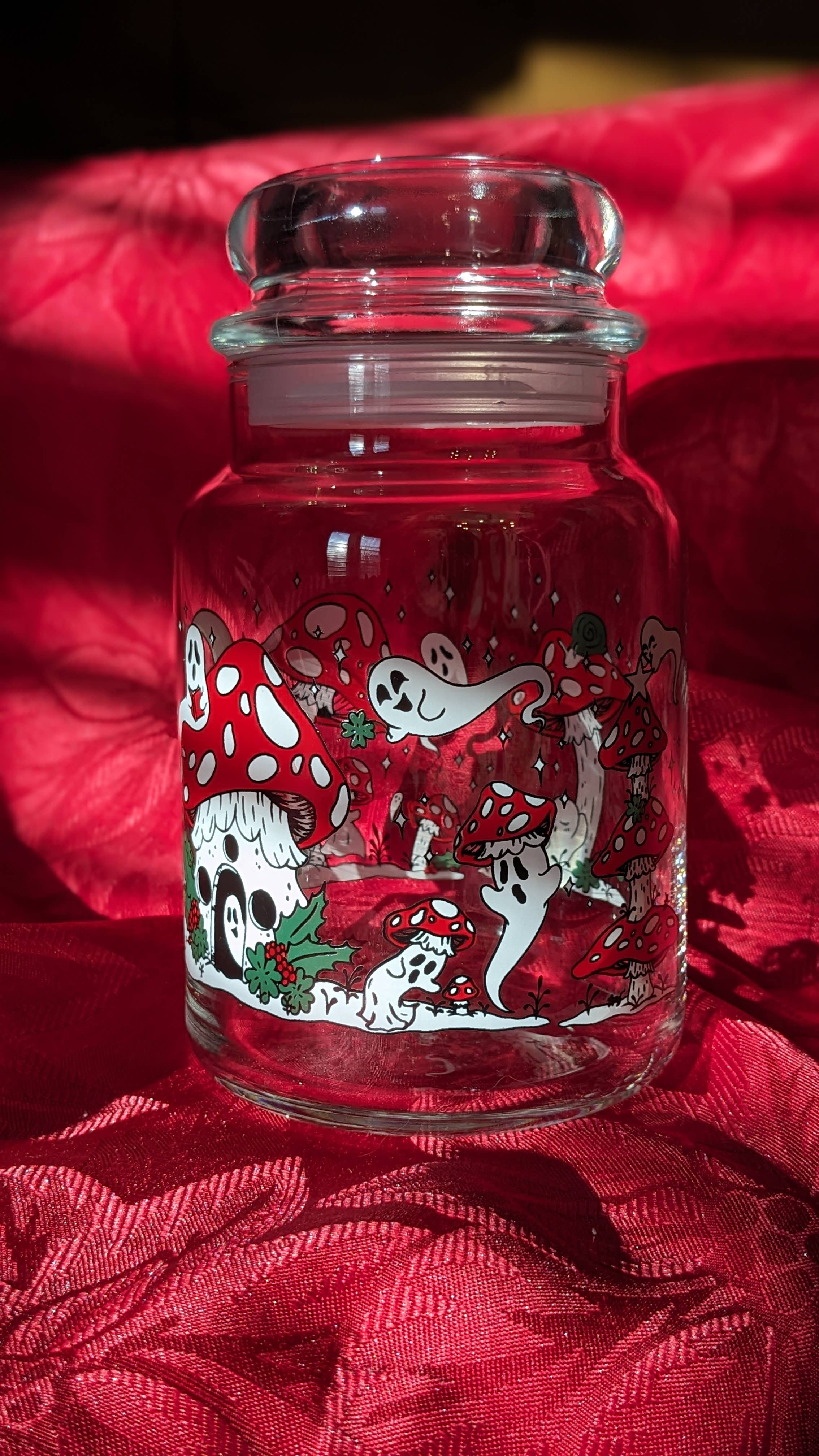 Meagan Meli Illustration - Wholesale Jar - Ghost Mushrooms in the Snow Vintage Inspired Candy Jar4