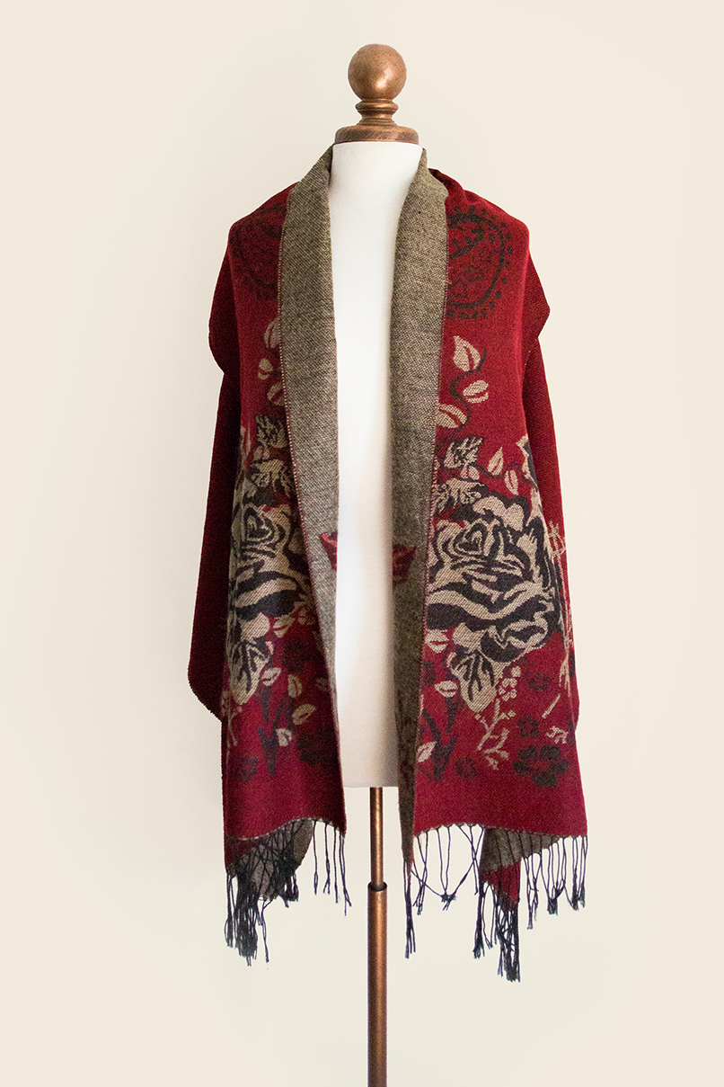 The Posh’mina - Vendita all'ingrosso Stola - Donna - Bordeaux con intaglio1