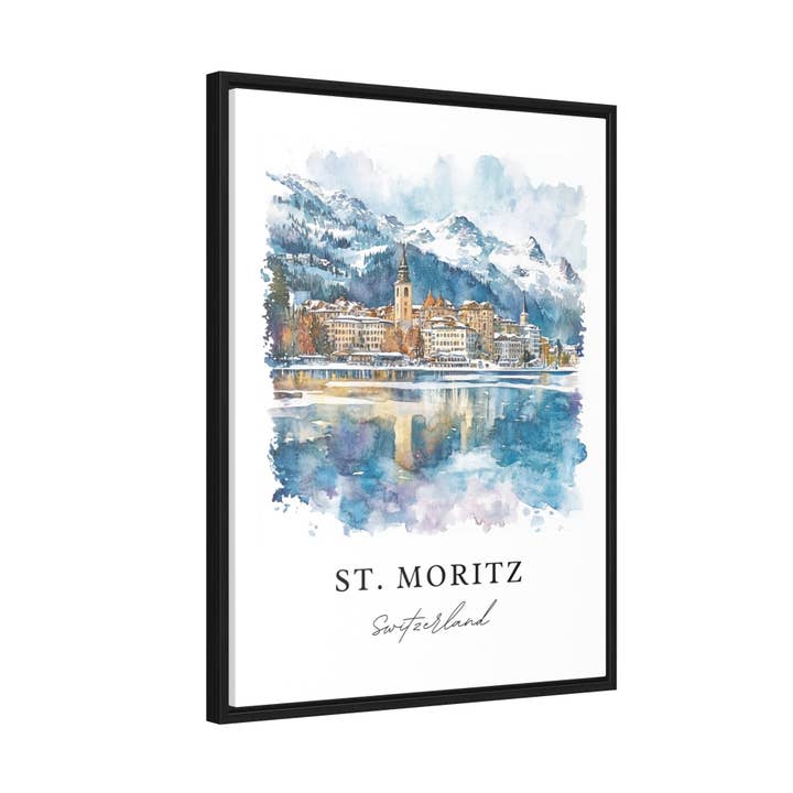 Premium Travel Art - Wholesale Art Print - St. Moritz Wall Art, St Moritz Print, Saint Moritz Watercolor Art, Engadin Valley Gift,5