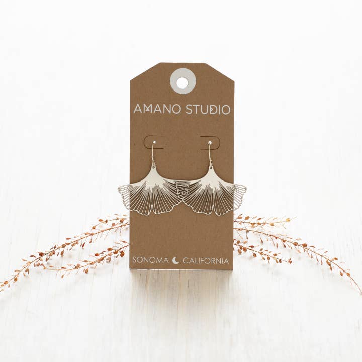 Amano Studio - Wholesale Dangle Earrings - Ginkgo Leaf Earrings - Silver1