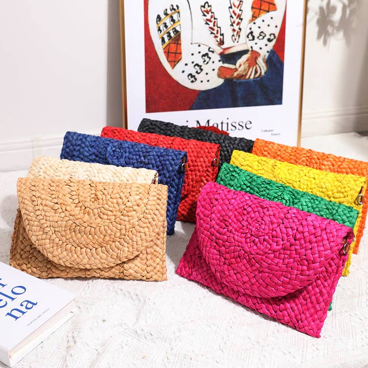 Sac à main en paille tressée tendance Pochette colorée pour la vente par SALINA TRADING INC