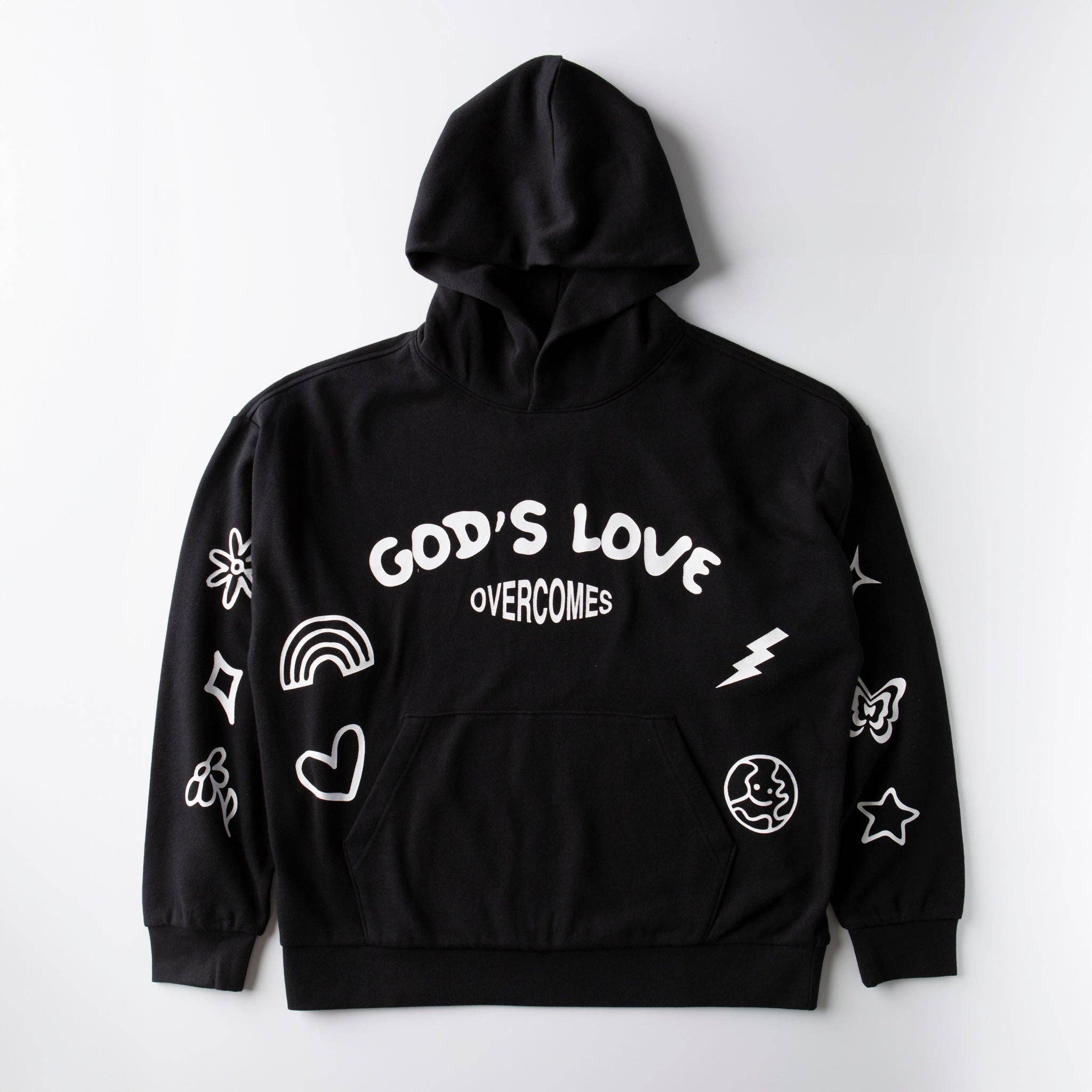 Black God Loves Overcomes Pullover Hoodie for wholesale on Faire1