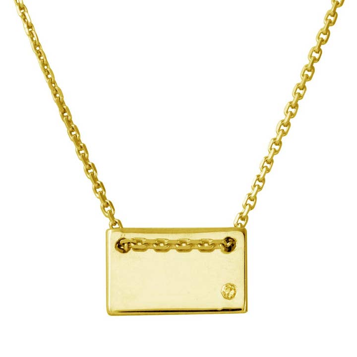 Silver Gold Plated Small Rectangle Shaped Necklace with CZ for wholesale by The Hailey Shop
