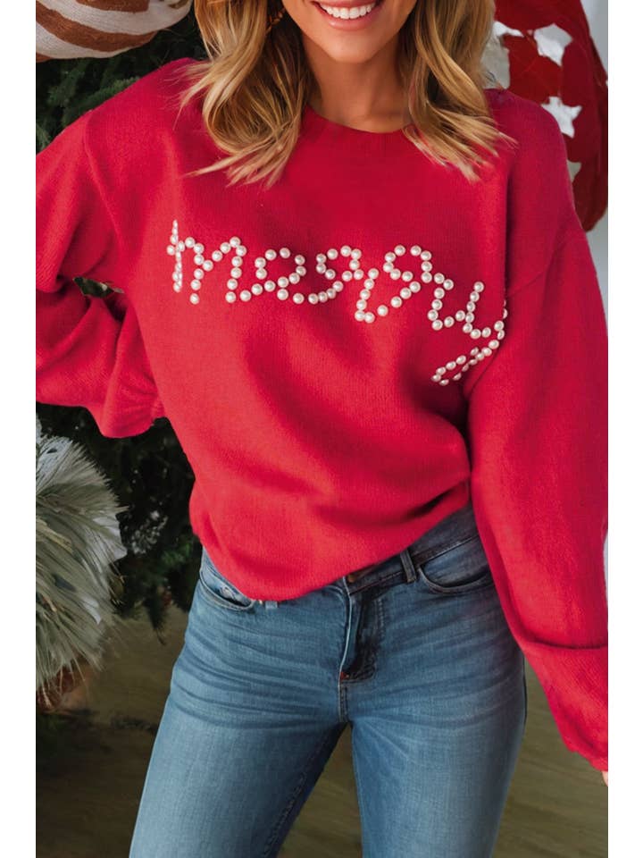 Little Daisy Closet - Wholesale Knit Sweater - Women's - LDC Pearl Beaded Merry Casual Sweater