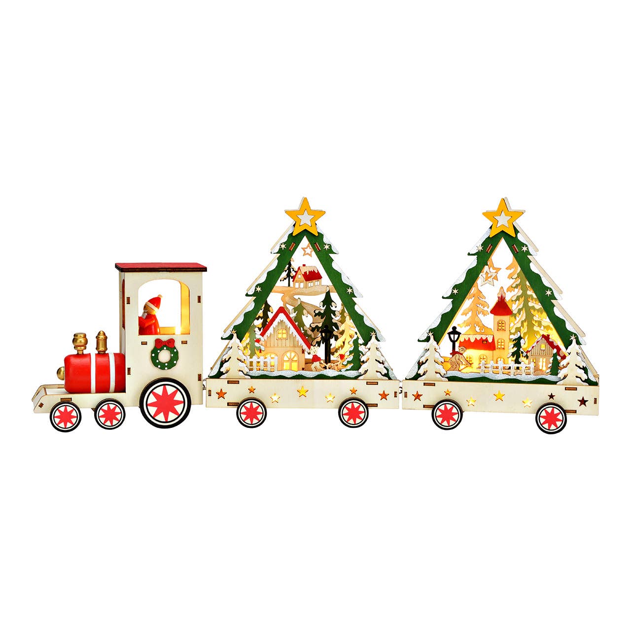 Wurm - Wholesale Christmas Decoration - LED Winter Scene Train with Timer (excl. 2xAA) made of Wood, Natural (W/H/D) 54x21x9cm1