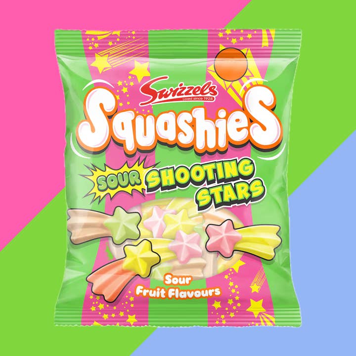 Swizzels Squashies Sour Shooting Stars Bag 12x100g for wholesale by Gaffney's Sweets & Treats Wholesale