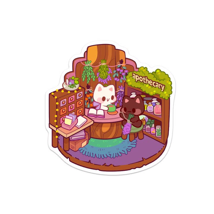Apothecary Cats Waterproof Vinyl Sticker for wholesale by Meowashi Studio