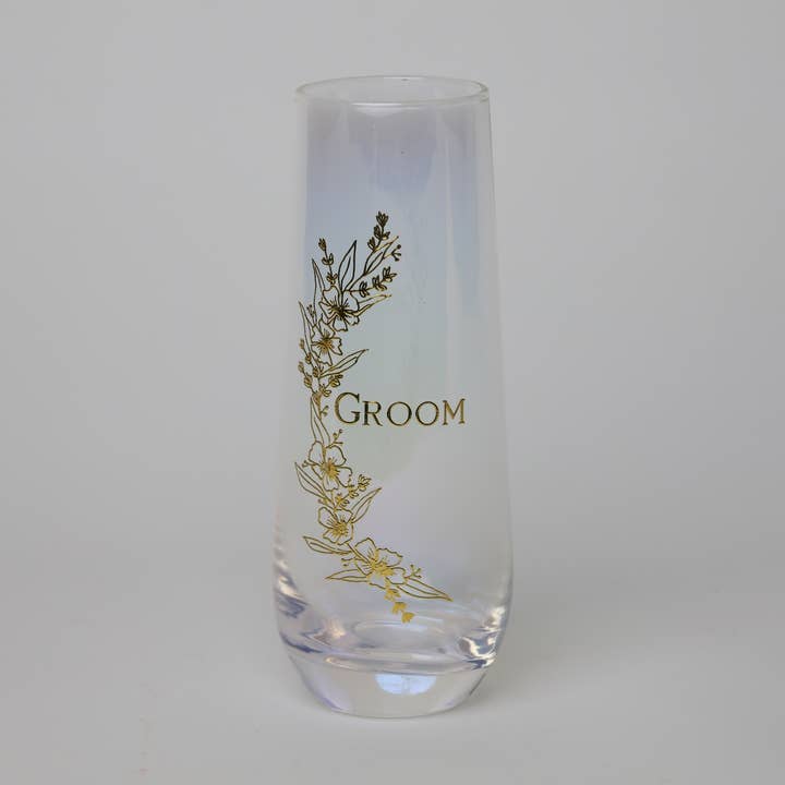 Gold Floral wedding toasting flute Groom for wholesale by Lillian Rose