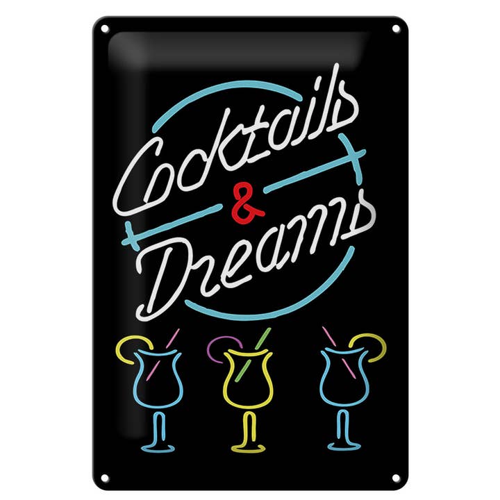 Blechschild Reklame 20x30 cm Cocktails and dreams Neonoptik für den Großhandel von Femer