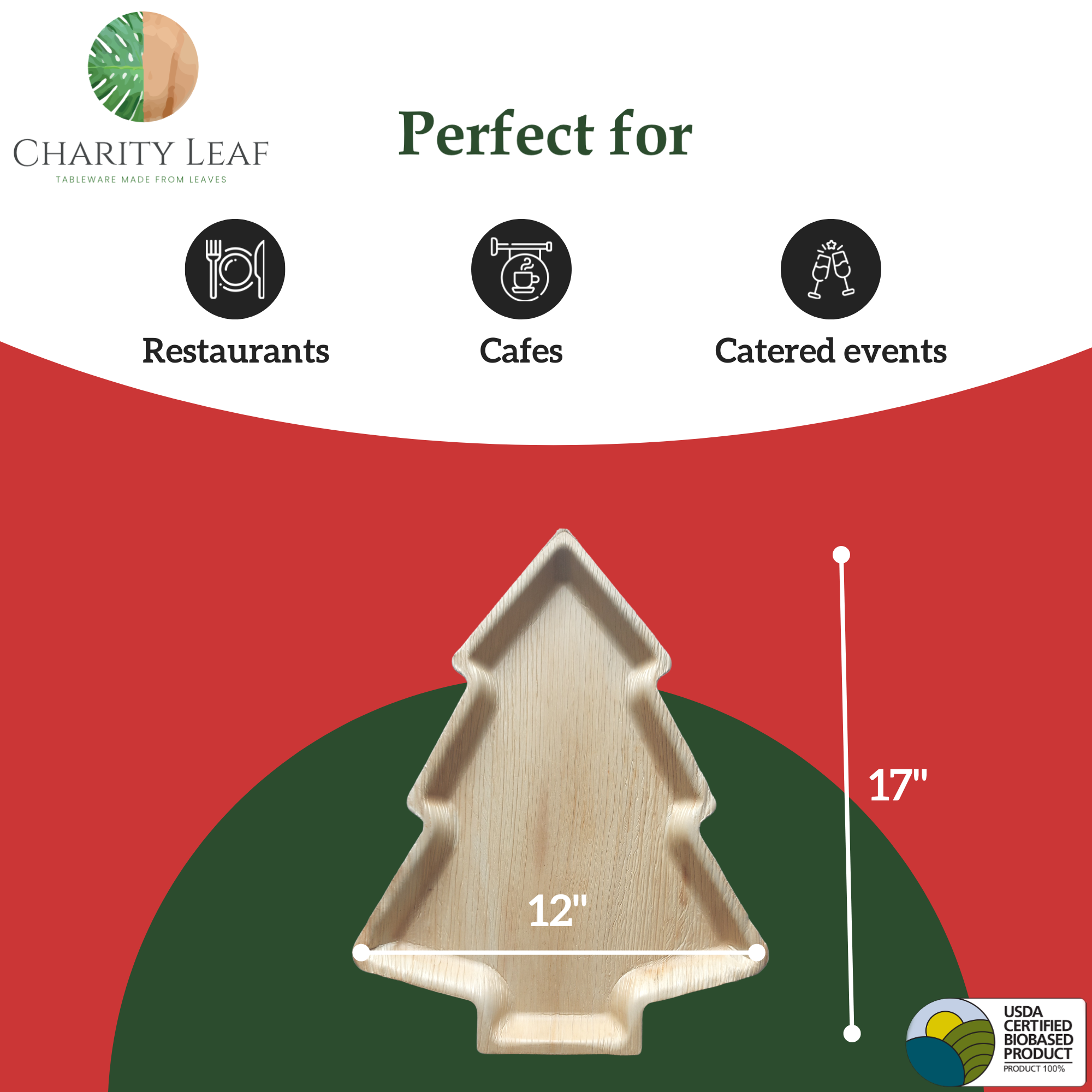 Charity Leaf - Vendita all'ingrosso Vassoi da portata - Vassoio per albero di Natale da 17" x 12" - Confezione da 5 vassoi2