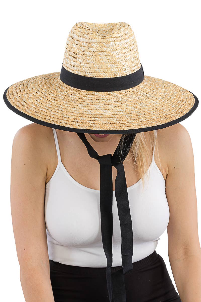 Cap Zone - Wholesale Straw Hat - Women's - Grosgrain Chin Strap Wide Brim Wheat Straw Lifeguard Hat18