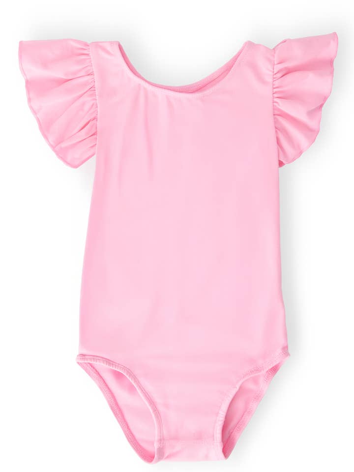 Bubblegum Pink S/S Flutter Sleeve Leotard for wholesale by Mila & Rose