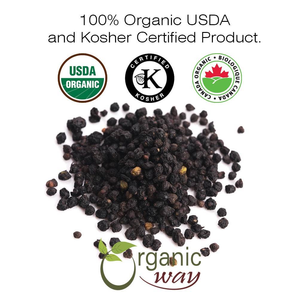 Organic Way LLC – Fruta seca/desidratada por atacado – Sabugueiro Seco Inteiro para Chá de Ervas | Colheita Selvagem Europeia | Certificado Kosher e USDA | Sem OGM e Sem Glúten | Testado para Pureza | 100% Cru da Albânia6