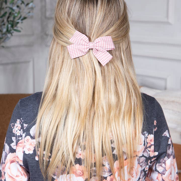 Cute Bow Hair Clip Pin for Women and Girls - Fabric Gingham for wholesale by Mini Momo