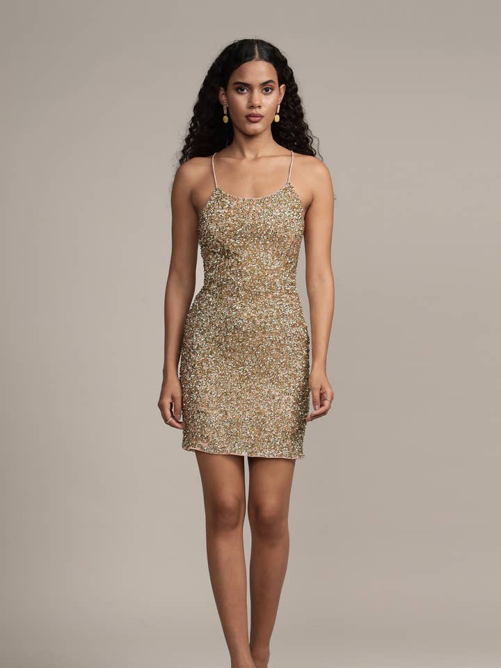 Amelle Minikleid mit Goldperlen für den Großhandel von Lace & Beads