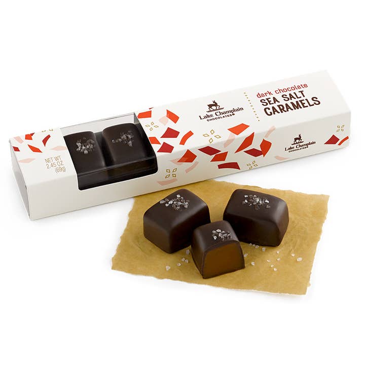 Dark Chocolate & Sea Salt Salt Caramels - 7pc Box for wholesale by Lake Champlain Chocolates