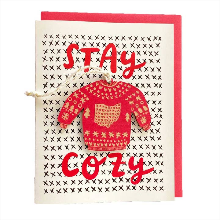Ohio Cozy Sweater Ornament w/Card for wholesale by SnowMade