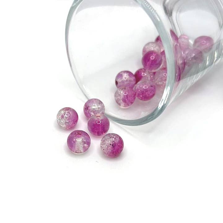 Guerrilla Charm - Wholesale Beads - 8mm Pink and Clear Crackle Glass Beads