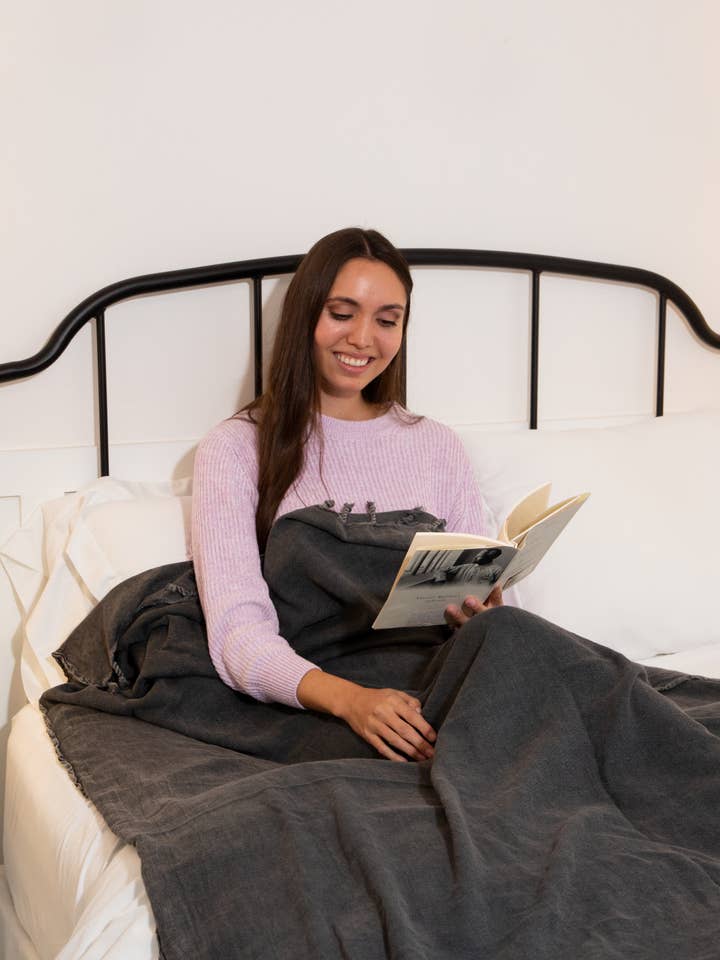 Small Stonewashed Organic Turkish Throw Blanket in Charcoal
for wholesale by InfuseZen