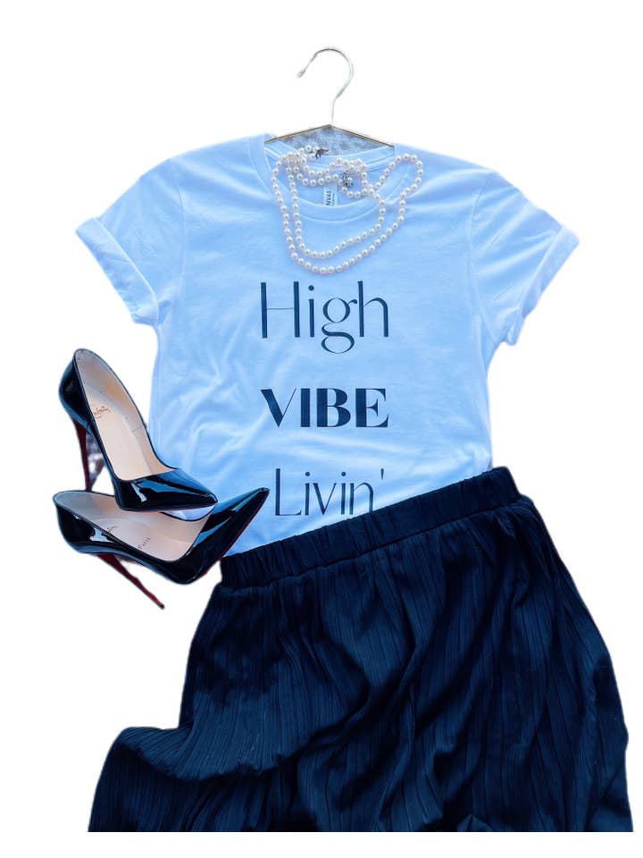 White High Vibe Livin' Tee for wholesale on Faire1
