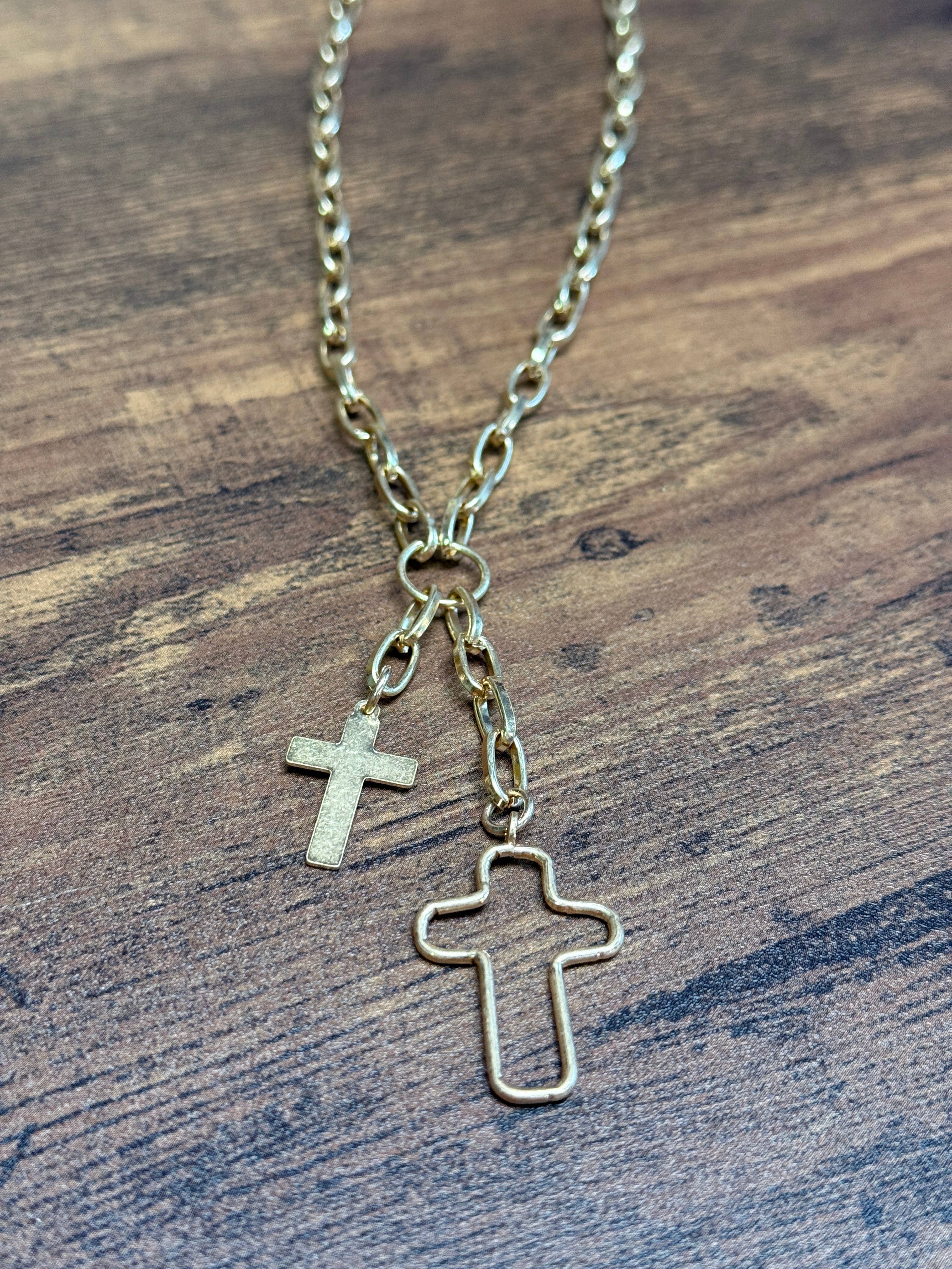 Paco Designs - Wholesale Pendant/Charm Necklace - Gold Multi Cross Pendants Chain Link Necklace